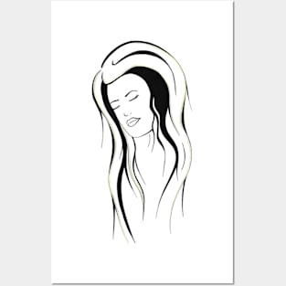 Young woman with eyes closed and long hair Posters and Art